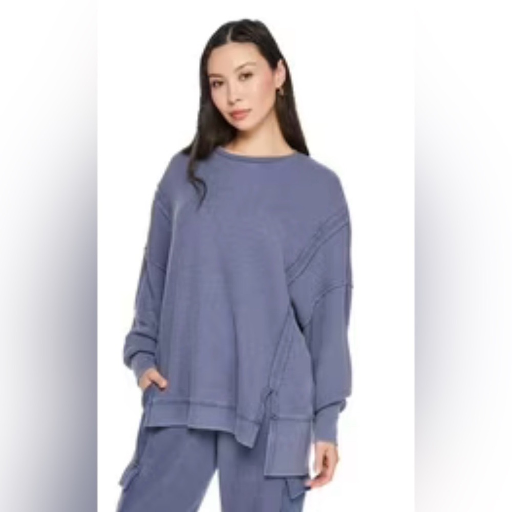 Wild Skye Long Sleeve Waffle Top - Blue